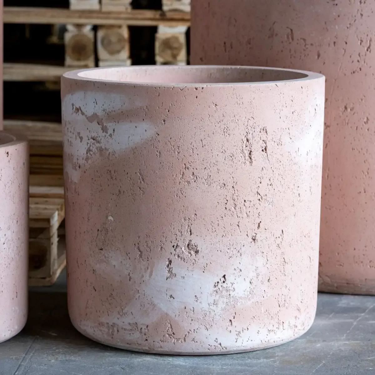 Aurella | Blushstone – 55cm Extra Large Concrete Cylinder Planter – 93L Round Plant Pot