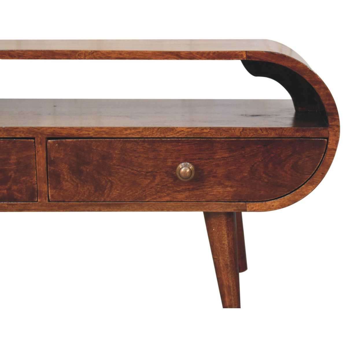 Artisan Furniture Solid Wood California Walnut Circular TV Stand, Brown, 2 Drawers and 1 Shelf