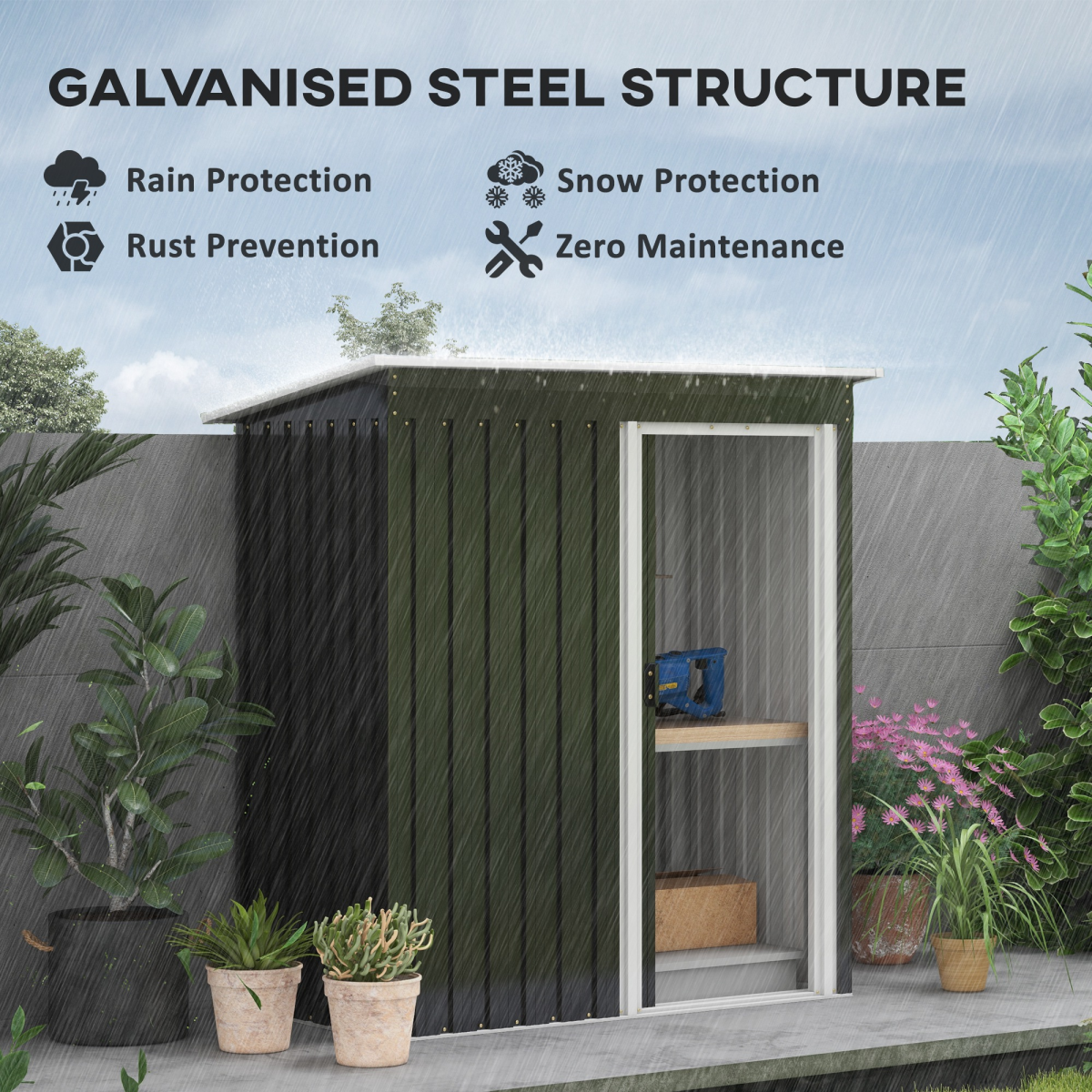 Outsunny 5 x 3ft Garden Storage Shed Sliding Door Sloped Roof Tool, Black