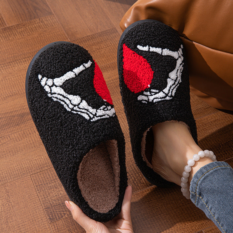 Luxurious Love Black Hand Thickened Cotton Slippers - Non-Slip, Warm & Wear-Resistant