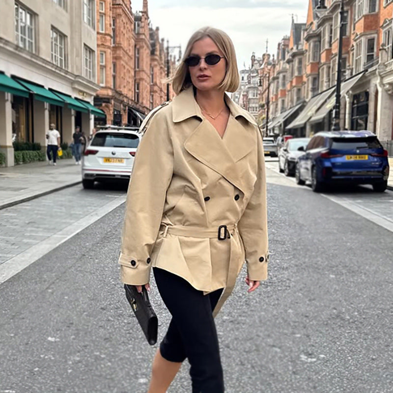 Women's Long-sleeved Lapel Lace-up Waist-controlled Mid-length Trench Coat