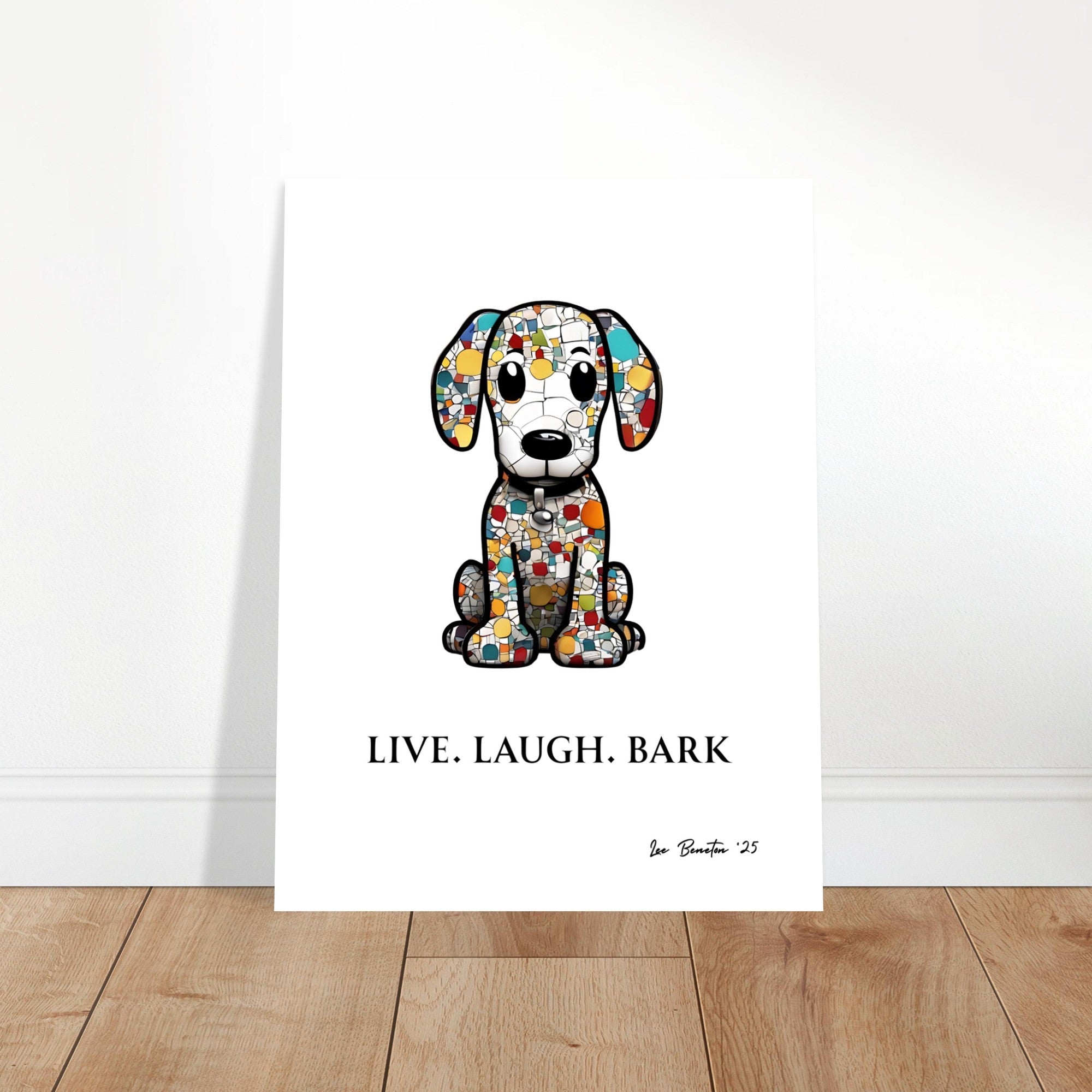 Live Laugh Bark Dog Wall Art – Colourful Mosaic Puppy Print, Funny Pet Quote Poster, Gift for Dog Lovers