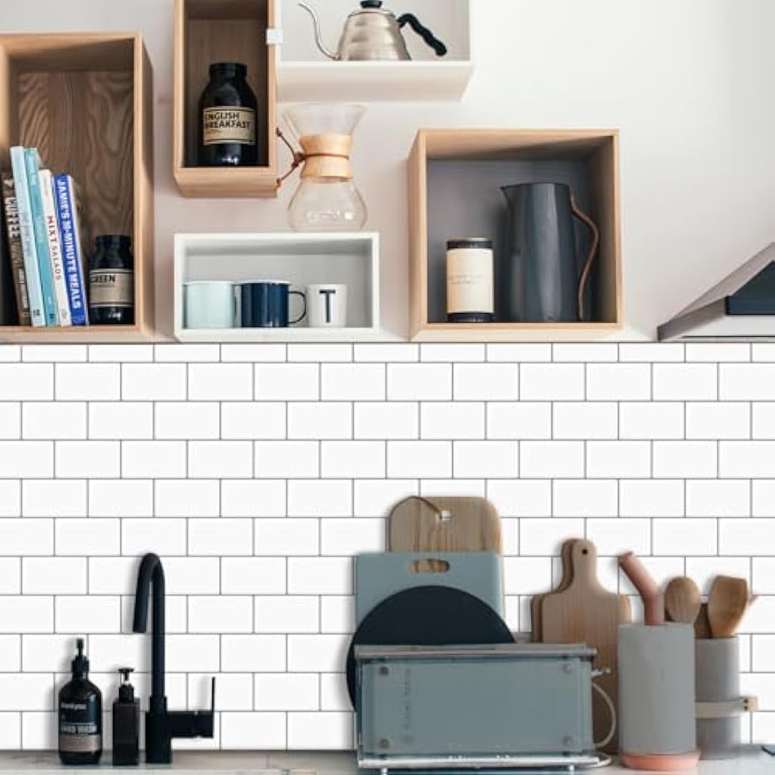 WoStick Peel and Stick Wall Tiles (10-Sheets), Subway Self Adhesive Wall Tiles Tile Stickers Backsplash for Kitchen Bathroom Home Decoration White(30.5x30.5cm)