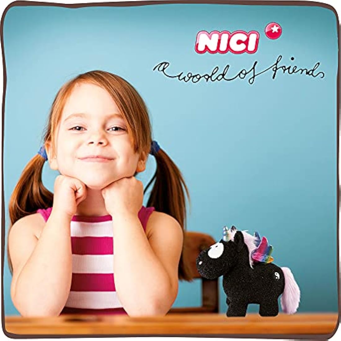 NICI 47376 Cuddly Soft Toy Unicorn Rainbow Yin 22cm, Black/Multi-Coloured, 22 cm