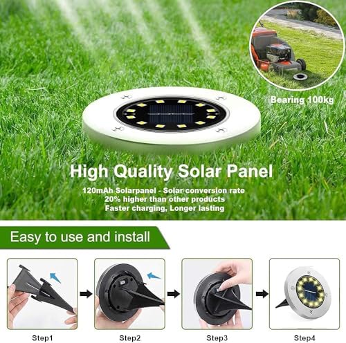 Bzavor Pack of 12 Solar Floor Lights Outdoor Garden 12 LEDs Solar Lights with Upgrade, Floor Light Solar Outdoor, Solar Panel Garden Light Solar Lamp