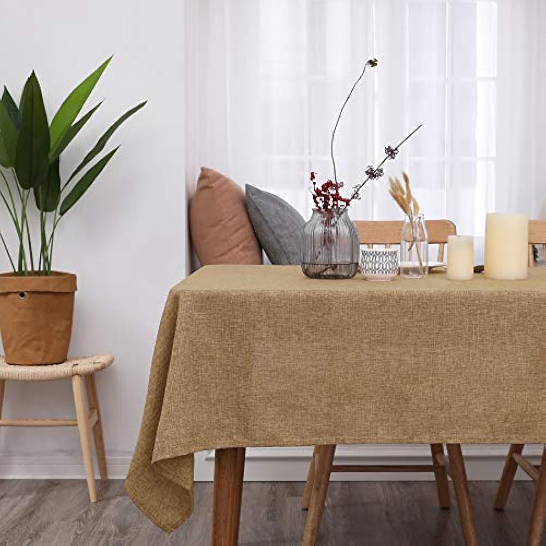 Deconovo Faux Linen Rectangle Tablecloth Water Resistant Table Cloth for Dinning 52x90in(132x229cm) Golden Brown