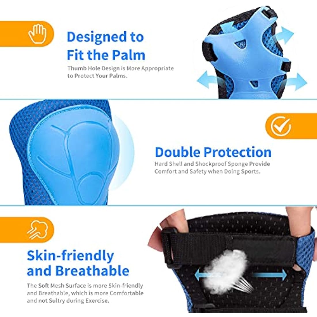 RUNDONG Kids/Youth Knee Pads Elbow Pads Wrist Guards 3 in 1 Protective Gear Set for Child Roller Skates, Cycling, Inline Skating, Scooter Skateboard, BMX Bike, Riding, and Multiple Outdoor Sports