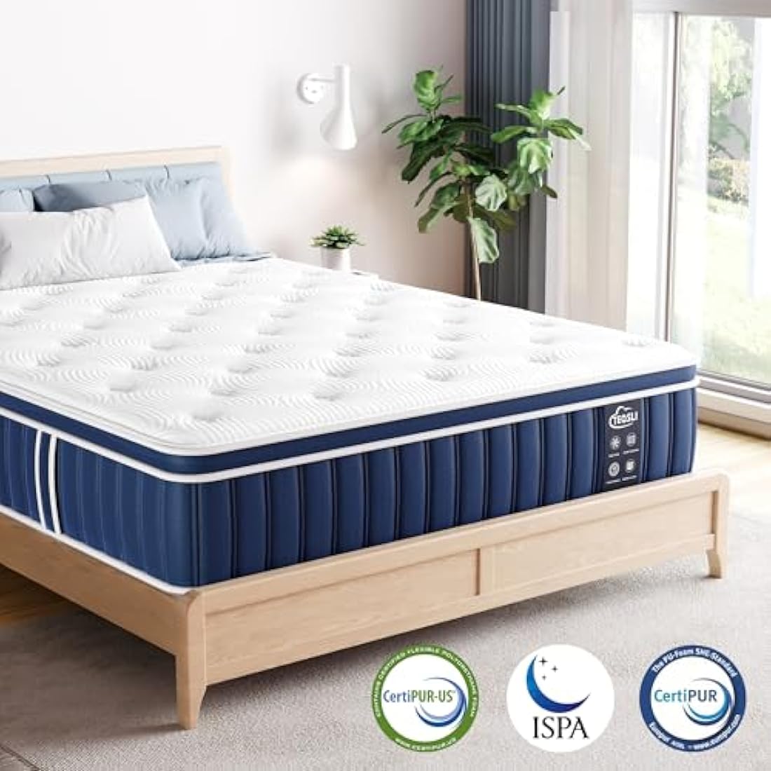 TeQsli 3FT Single Mattress, 10.6 Inch Memory Foam Sprung Hybrid Mattress 9-Zone Orthopedic for Pressure Relief & Edge Support - Medium Firm with Skin-Friendly Fabric 90x190x27cm
