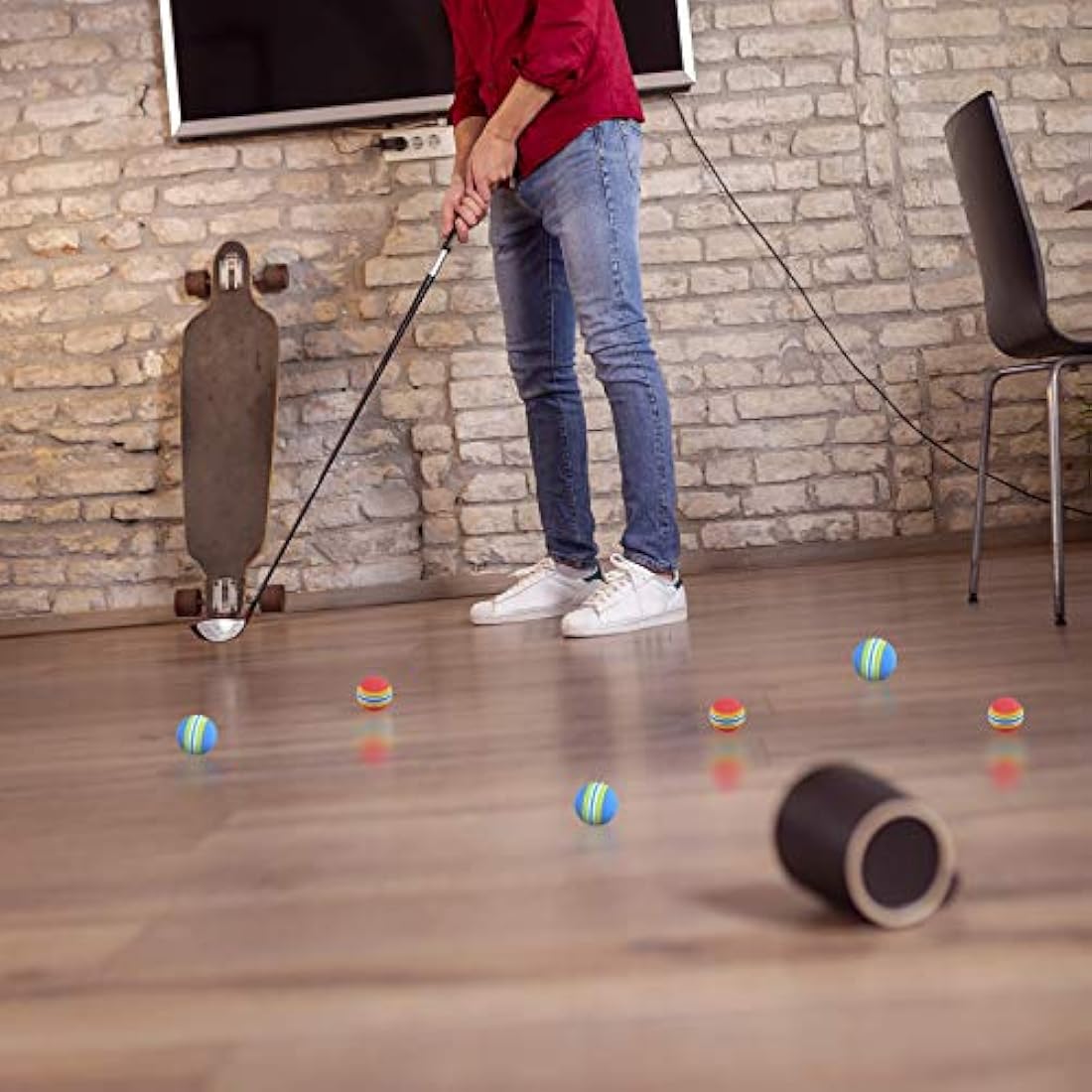 Xiaomoyu 26 Pcs Sponge Practice Golf Balls Training Balls, Rainbow Soft Foam Garden Golf Ball for Indoor, Outdoor Practice - Red/Blue