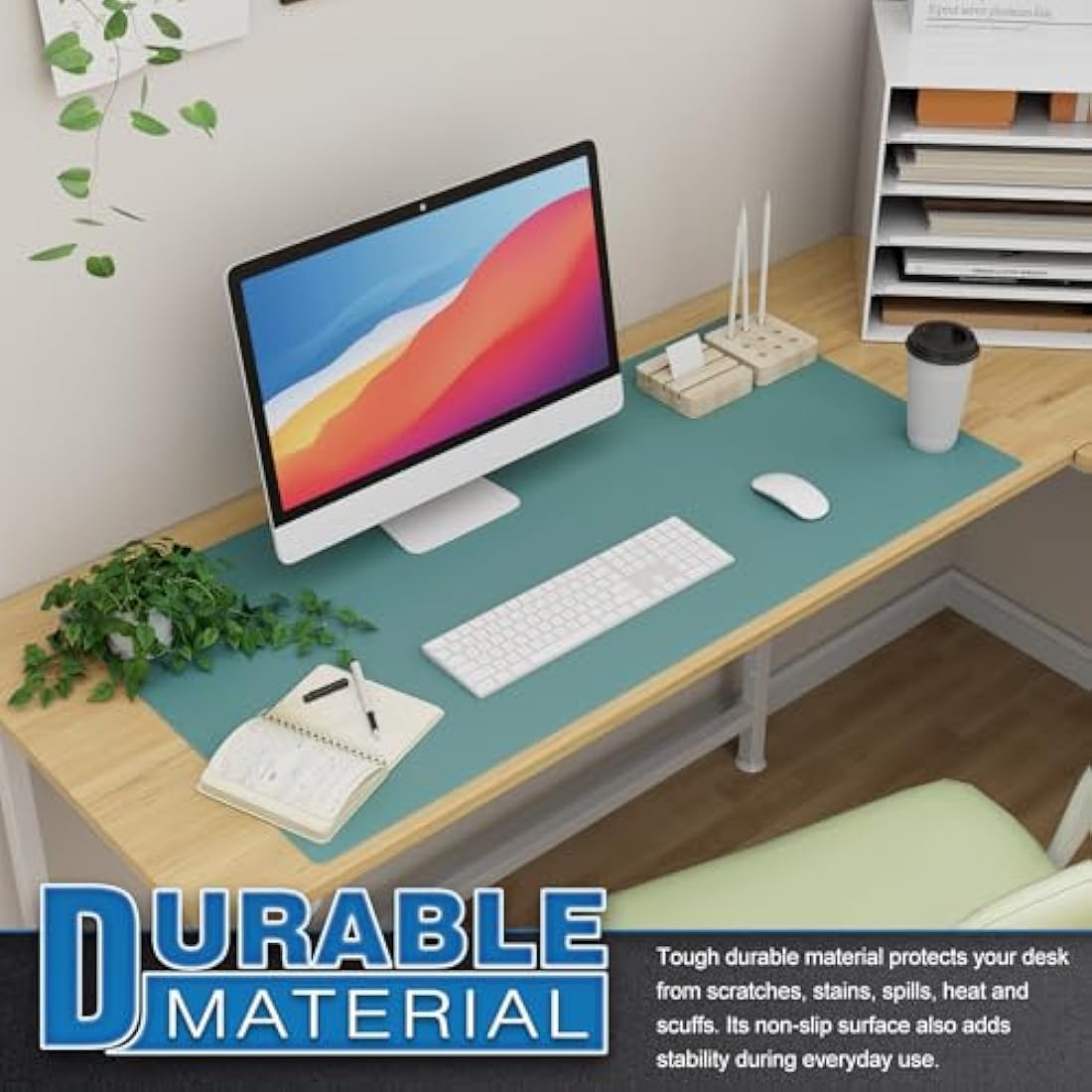 K KNODEL Large Office Leather Desk Mat, Mouse and Keyboard Pad, Computer and Laptop Mat, Desktop Protector and Cover, Writing Pad and Blotter (90x43cm, Green)