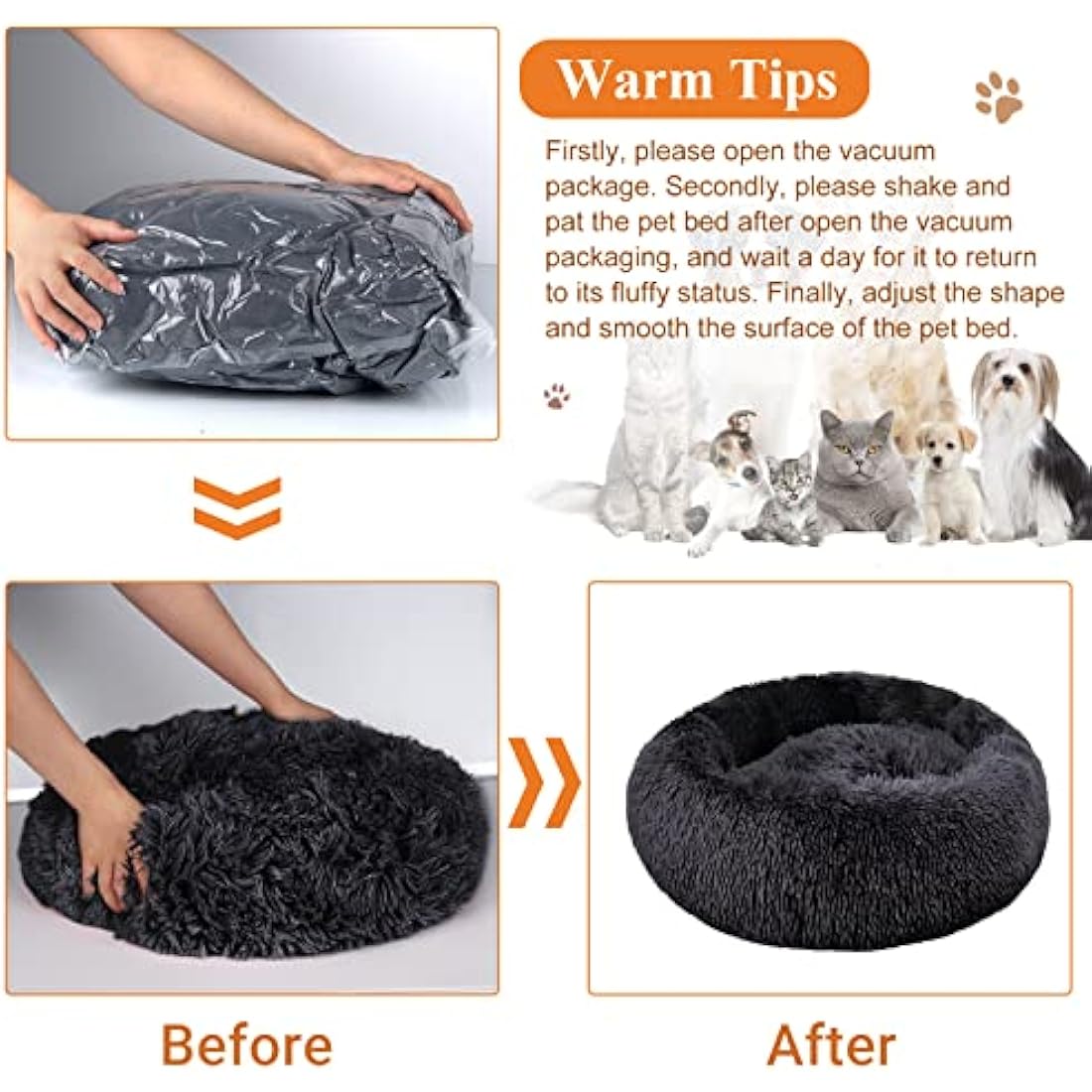 Moistu Calming Dog Bed with Removable Cover: Washable Donut Anti Anxiety Dog Beds - Soft Round Cuddler Cat Bed - Fluffy Plush Comfy Warm Puppy Pet Bed with Zip (Ø 80cm Outerdiameter (XL), Dark Grey)