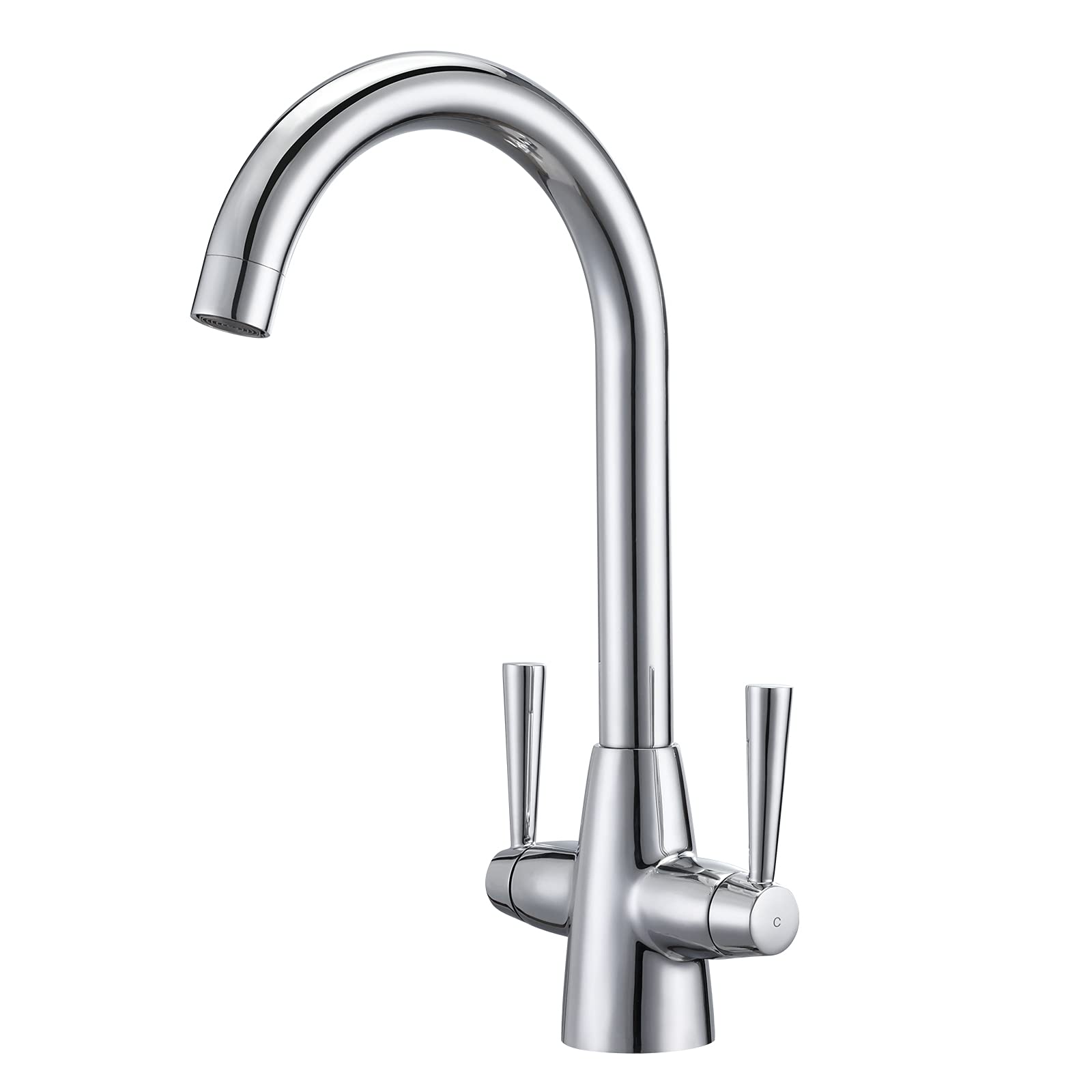 Peppermint Kitchen Tap Dual Lever Chrome Kitchen Sink Taps Stainless Steel Twin Lever Traditional Mixer Taps 1 Hole Monobloc 360? Swivel Faucet Hot