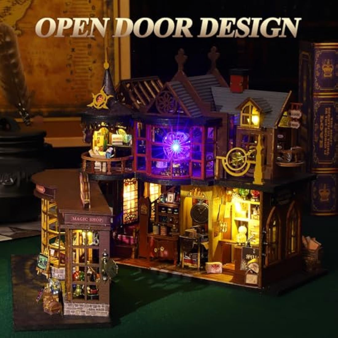 Mostop DIY Miniature Dollhouse Kit, Wooden Dollhouse Kit Miniature House Kit with LED Light,Creative Room Idea for Kids/Adults Magic House DIY Kits (Magic Treasure House)