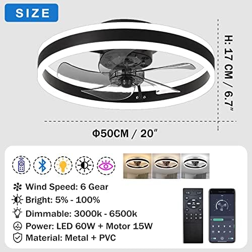 OMGPFR LED Ceiling Fan with Lights, Reversible Remote, 6 Speeds Modern Bedroom Fan Light, Quiet Dimmable Small Ceiling Light for Living Room, Gold 50CM