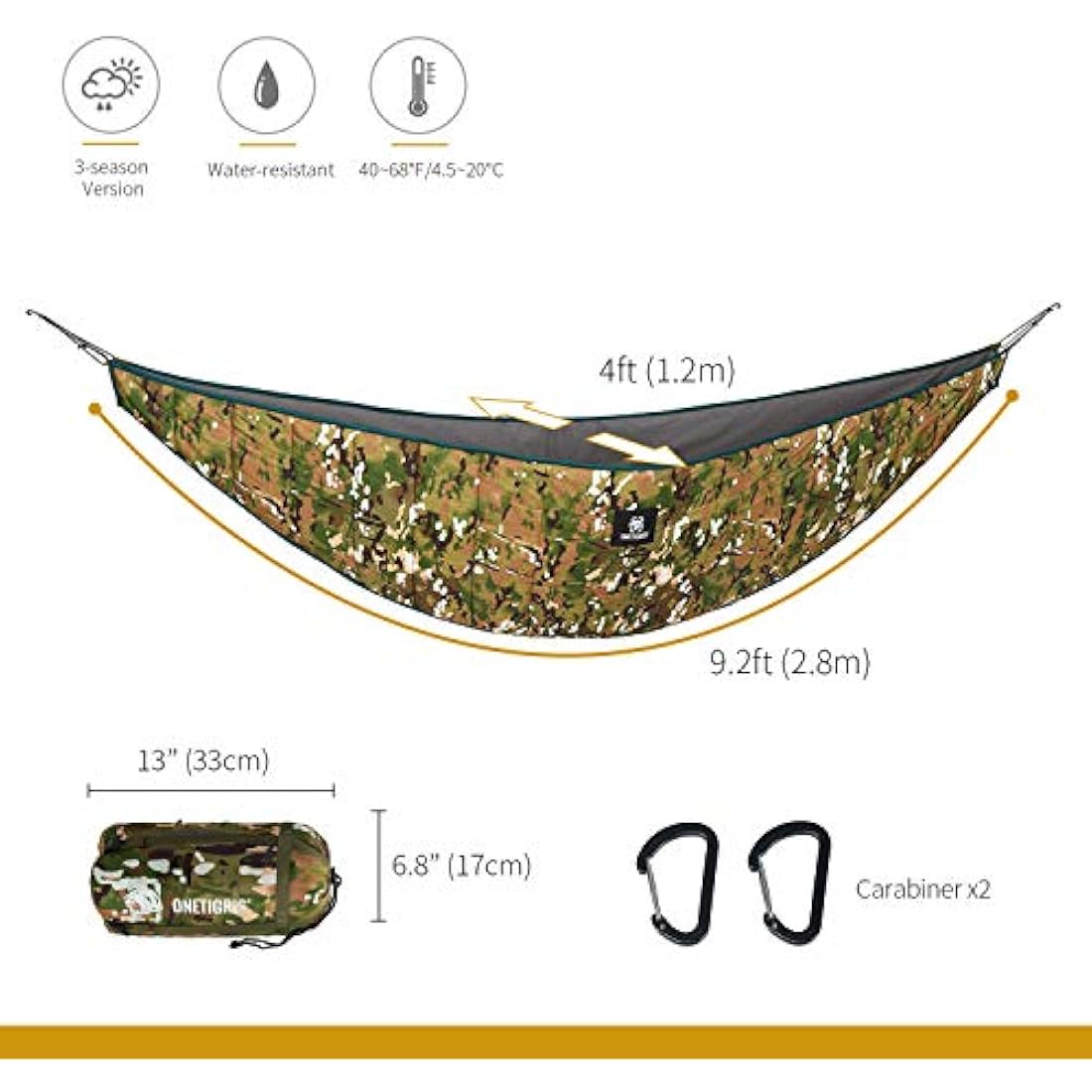 OneTigris HIDEOUT Hammock Underquilt, Full Length Lightweight 4 Season Hammock Gear for Camping, Hiking, Backpacking, Travel, Beach, Backyard, Patio, Portable