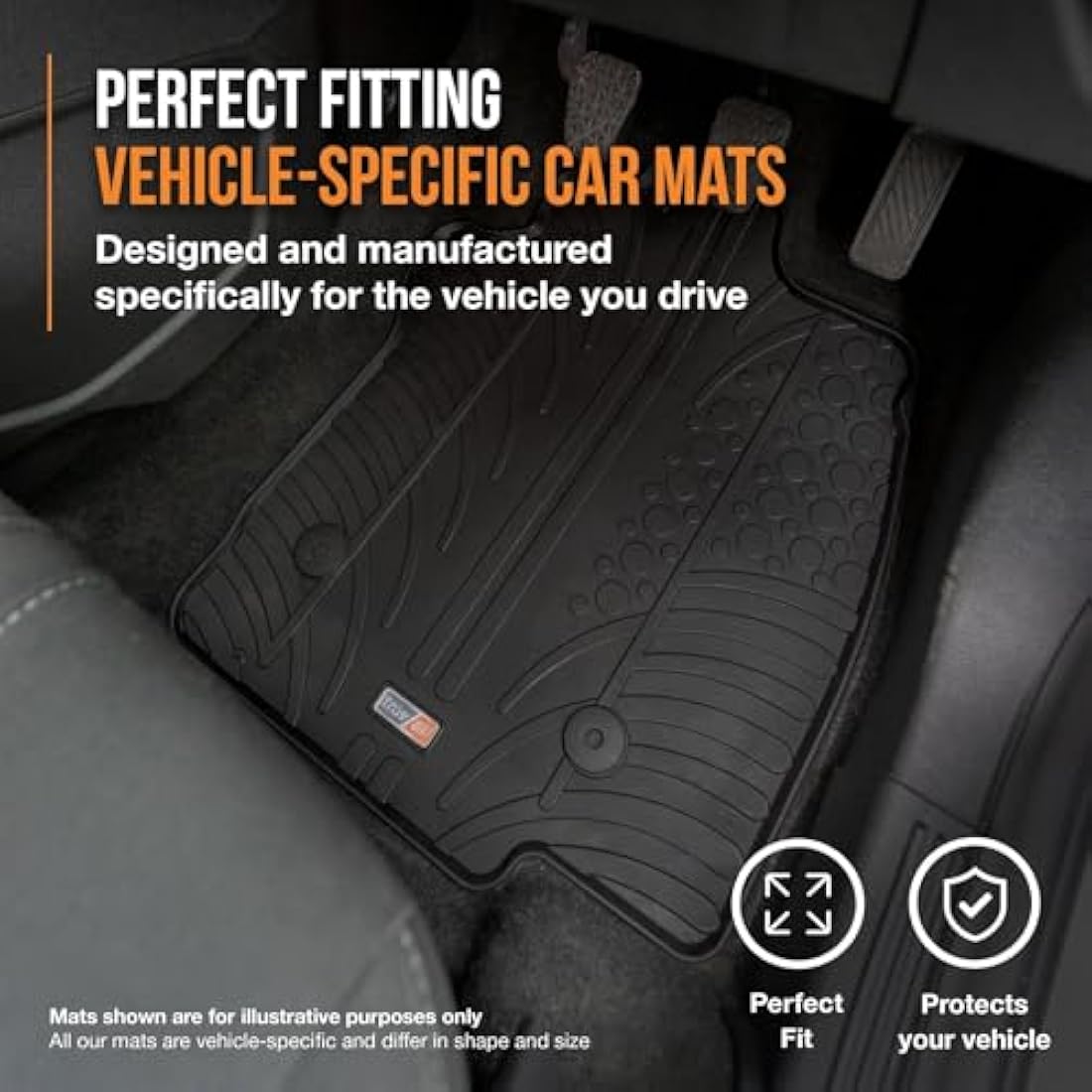 TRAVALL Rubber Car Mats (set of 4) compatible with Nissan Qashqai (2013-2021) Heavy Duty Floor Mats Moulded Premium Mats Easy Clean Black with Clips - Anti Slip All-Weather Protection