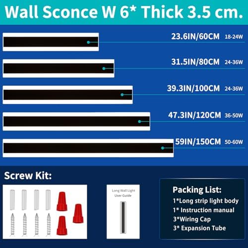 Mikeru 120cm Outdoor Wall Light, 2 Pack 42W 6500k Cold White Long LED Light, Modern Acrylic Aluminium Black Wall Sconce, IP65 Water Resistant, for Porch, Deck, Garden, Villa