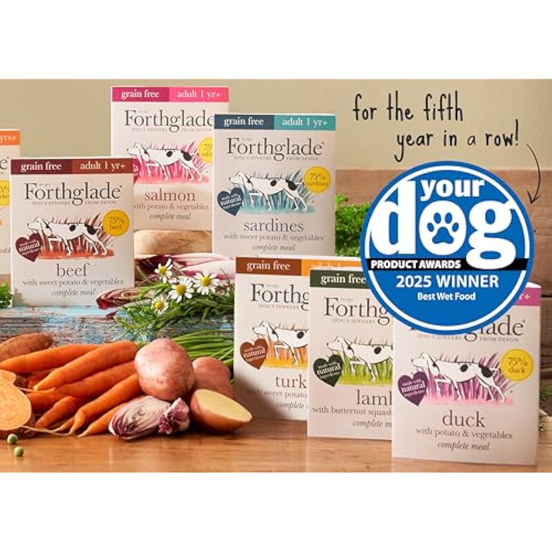 Forthglade Wet Dog Food Variety Pack (12 x 395g Trays) - Grain Free & Hypoallergenic Dog Food, Adult 1 Year+, Turkey, Lamb & Duck with Vegetables, Complete Stomach Sensitive Meals, Natural Ingredients