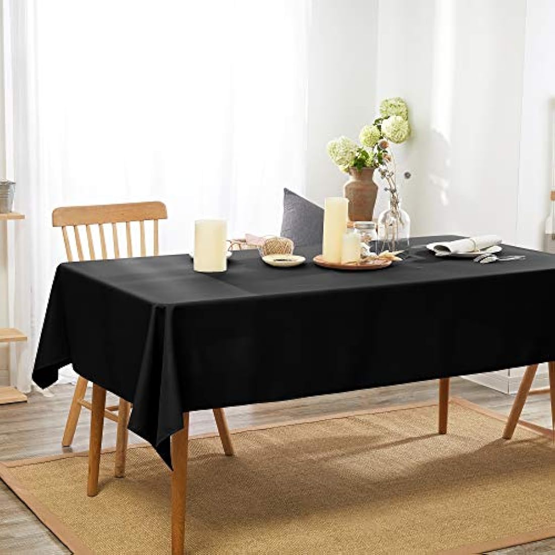 Deconovo Home Decorative Oxford Wipeable Tablecloth Rectangle Water Resistant Tablecloth for Dining Table 130x220cm(51x87in) Black