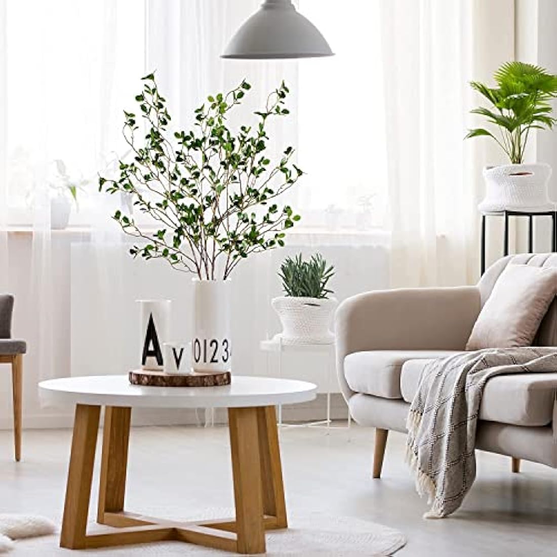 Dremisland 3Pcs Artificial Ficus Branches Faux Leaf Spray 43.3inch Artificial Greenery Stems Green Eucalyptus Branches Fake Ficus Twig Plants Bushes Shrubs for Vase Filler Home Wedding Office Decor