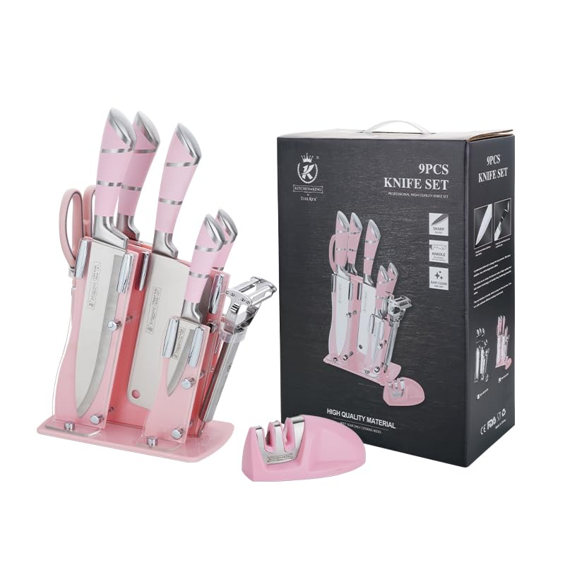 Ever Rich ? Stainless Steel Kitchen Knife Block Set, Knife Set, Ultra Sharp Knife Set (Pink STYL 13)
