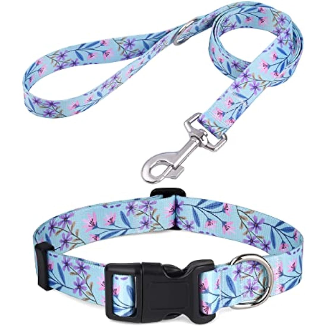 Mihqy Dog Collar and Lead Set with Bohemia Floral Tribal Geometric Patterns - Soft Ethnic Style Collar Adjustable for Small Medium Large Dogs(Pink + Purple Floral Set,XS)