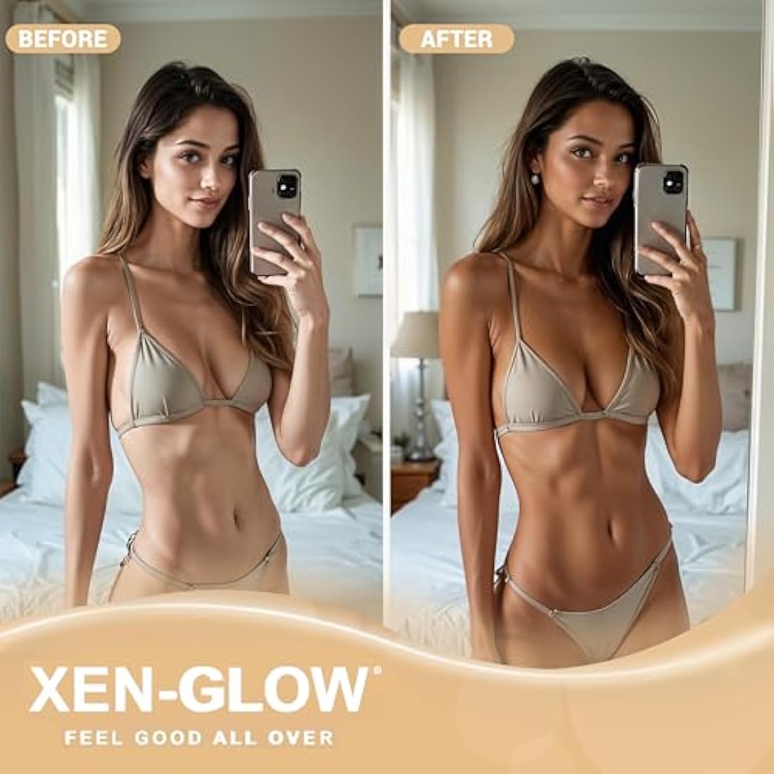 XEN-GLOW Dark Self Tanning Lotion - Hydrating Olive Self Tan for Face & Body – Fast drying Dark Fake Tan Lotion with Vitamin C, Vitamin E, & Aloe Extract, Long lasting & Streak free Application, 236ml