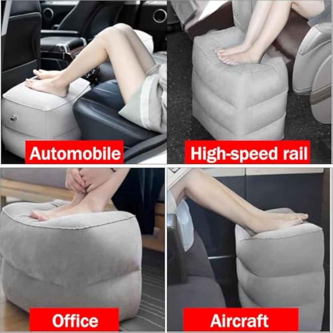 DAWNTREES Inflatable Foot Rest Pillow 2 Pack - Adjustable Height Travel Footrest for Airplane, Car, Office & Home - Portable Blow Up Foot Cushion with Easy-Carry Strap, Lightweight Ergonomic Support