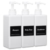 Segus White Soap Dispenser, 3 Pieces 650ml Shower Gel Dispenser, Hand Wash Bottles in Plastic, Shampoo Bottles with Pump, with Labels, Bathroom