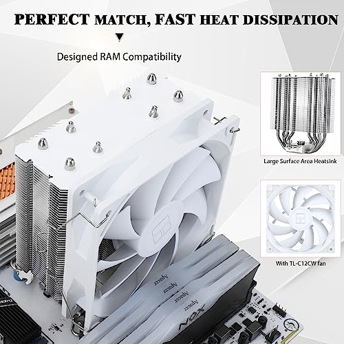 Thermalright Assassin X 120 SE White CPU Cooler, 4×6mm Heat Pipes, 120mm PWM Quiet Fan CPU Air Cooler With S-FDB Bearing, AGHP Technology, For AMD AM4 AM5/Intel 1700/1150/1151/1200(AX120SE WHITE)