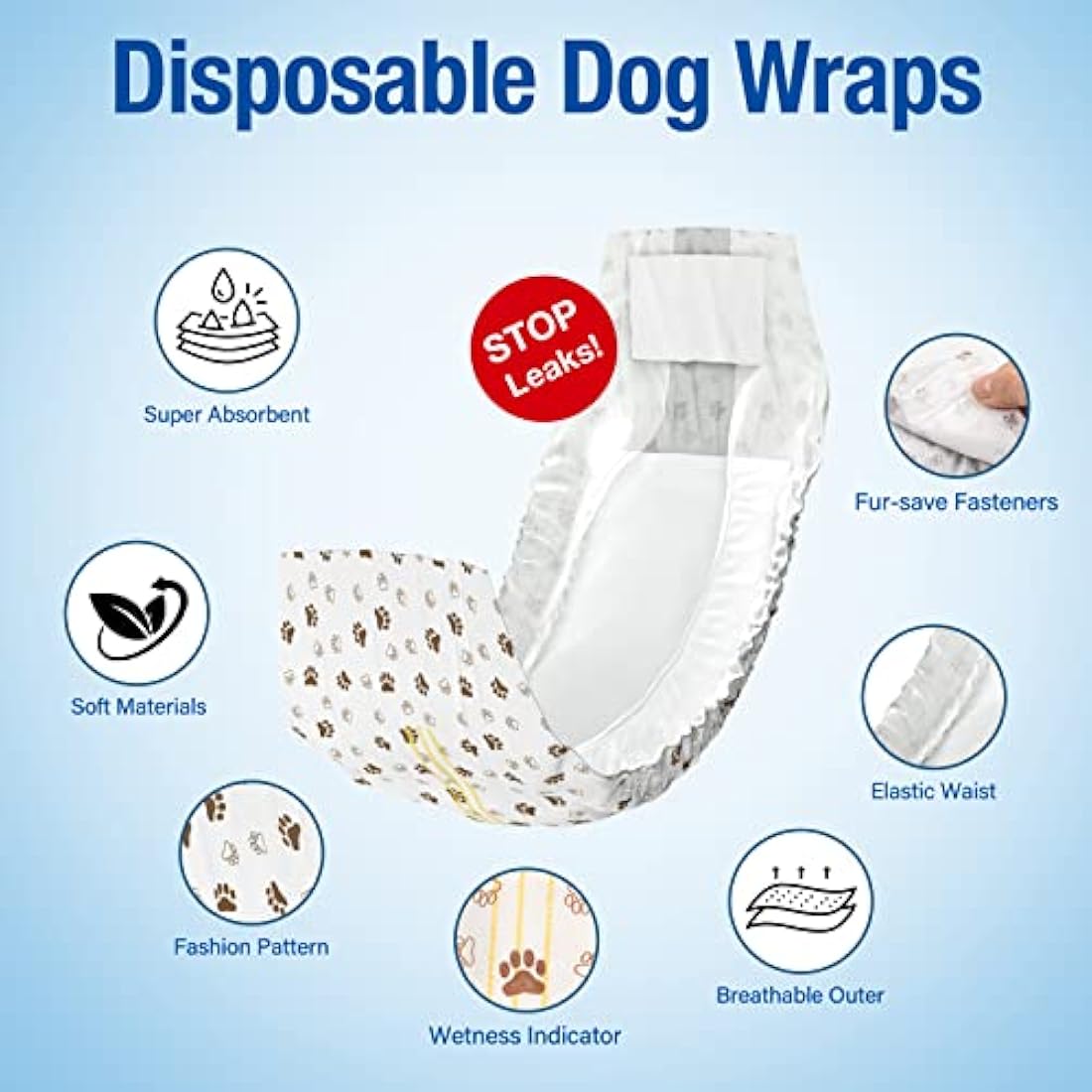 Pet Soft Dog Nappies Male- 50 Counts Disposable Male Dog Wraps, Super Absorbent Puppy Dog Diapers Incontinence Nappy Wraps with Wetness Indicator (M-50 Count)