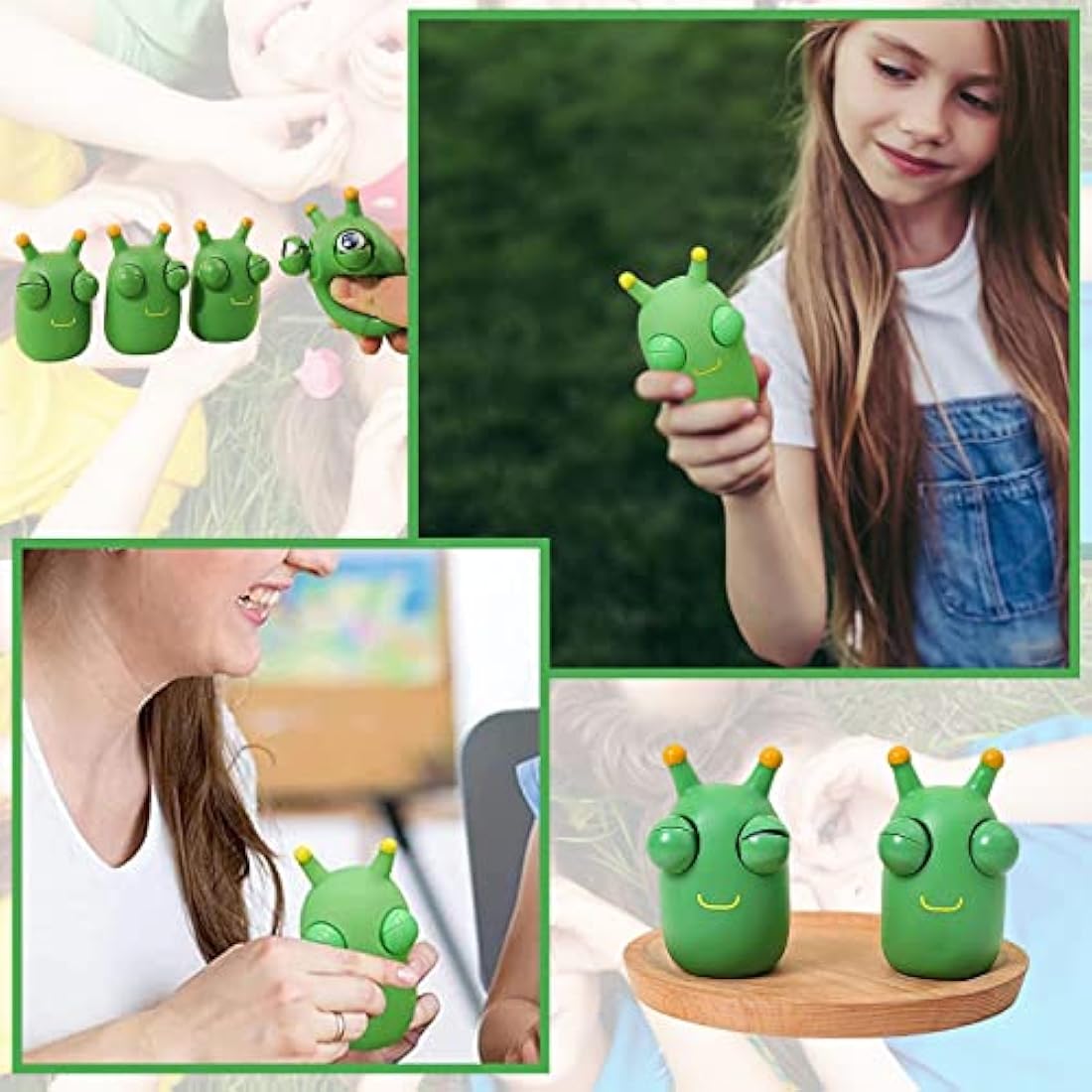 Popping Out Eyes Squishy Squeeze Worm, Funny Grass Worm Pinch Toy Stress Relief Squeeze Animals Novelty Fidget Hand Toy for Christmas Stocking Fillers, Kids & Adults Autistic Birthday Gift