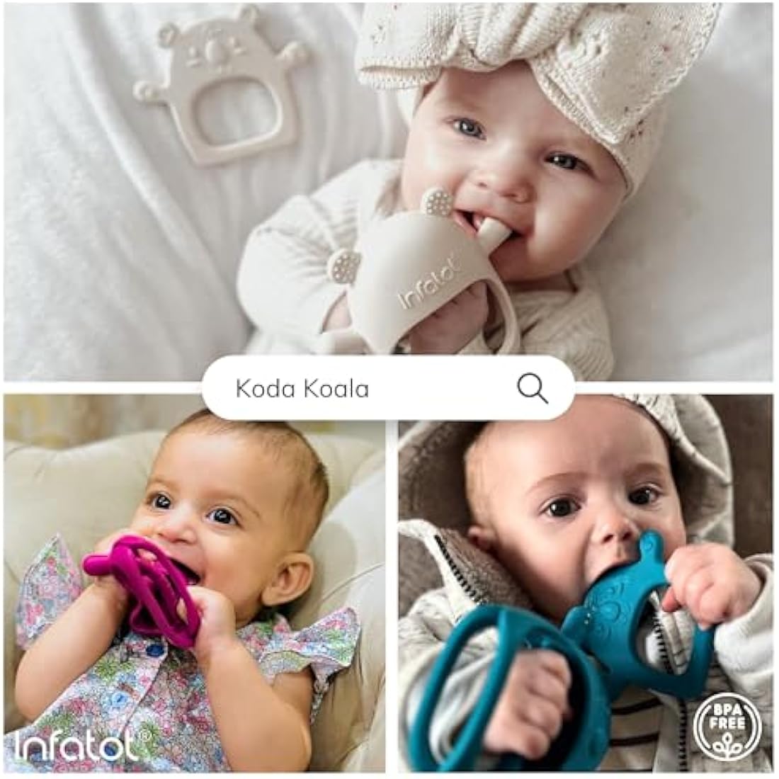 Infatot® Teething Toys for Baby Gifts – 2-Pack Koda Koala Teether Mitten Glove, Soothing Hand Teethers for Infants, Baby Toys 0-6 Months and Up, Newborn Essentials for Teething Relief, Teal Blue