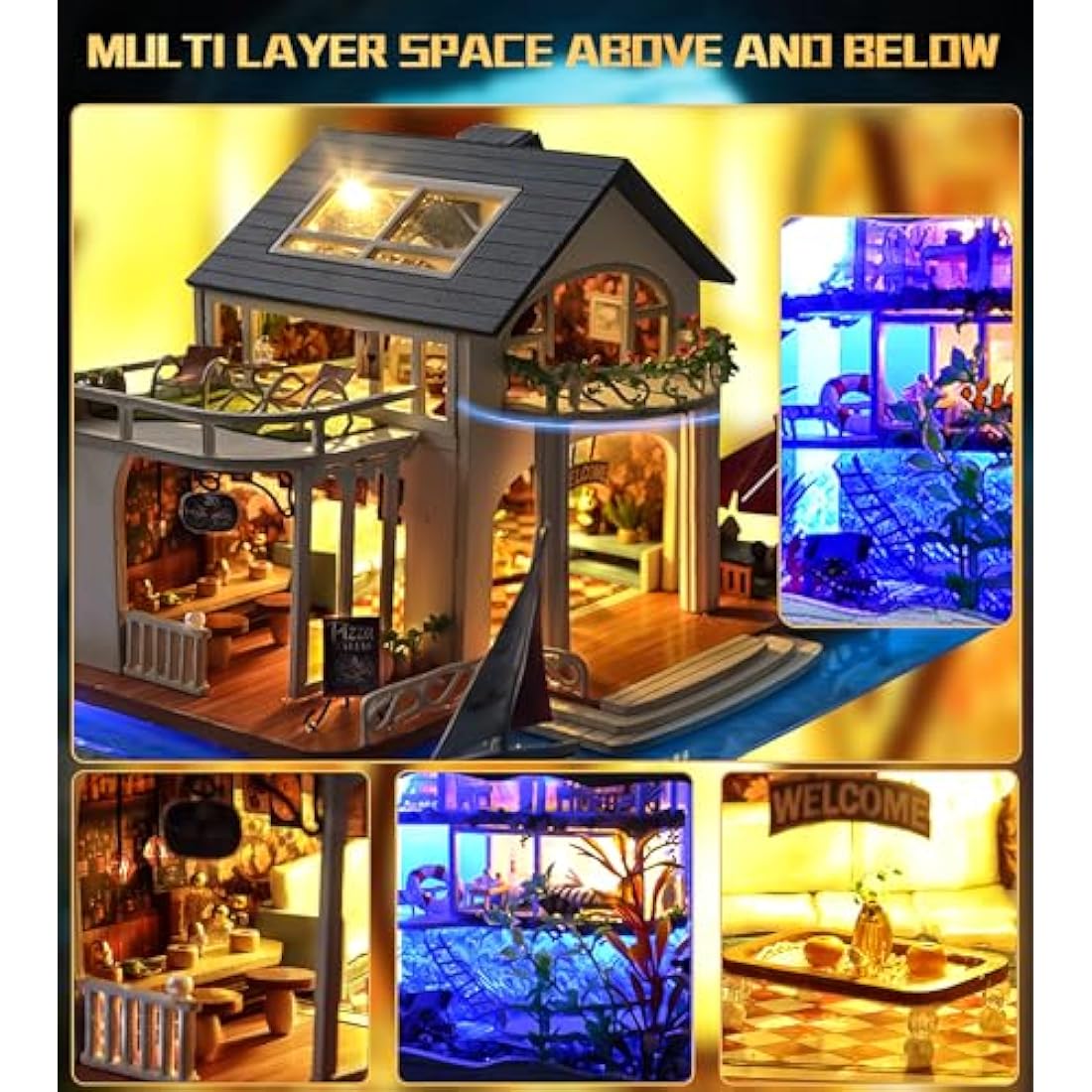 Spilay Diy Miniature House Kit, Wooden Dollhouse Kit with Furniture and Music Box, 1:24 Scale Creative Doll House Christmas Birthday Gift for Lovers Boys and Girls (Hawaii Impression)