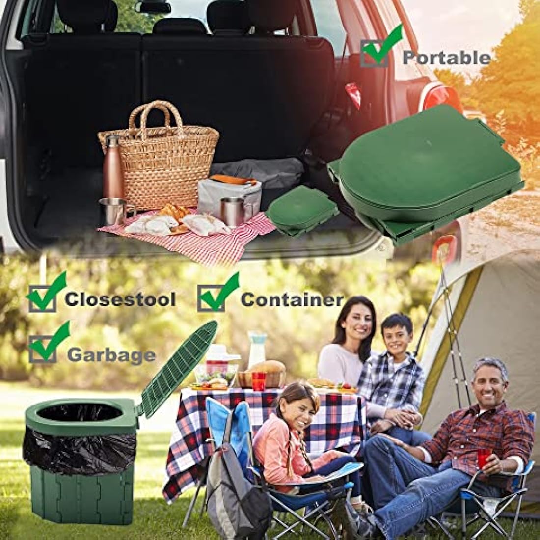 KINSPORY Portable Toilet, Outdoor Camping Toilet Fishing Toilet Campervan Toilet Collapsible Toilet Bucket Portable Loo Camping Loo Camping WC