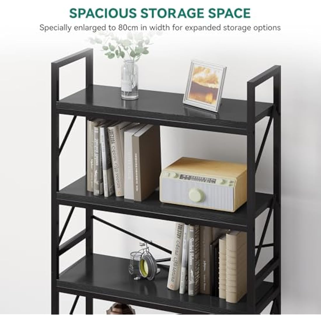 YITAHOME Bookcase 5 Tiers, Industrial Book Shelf Large Floorstanding Book case Wooden Shelf and Metal Frame Shelving Unit Display Storage Rack for Living Room, Home Office, Black Bookshelf