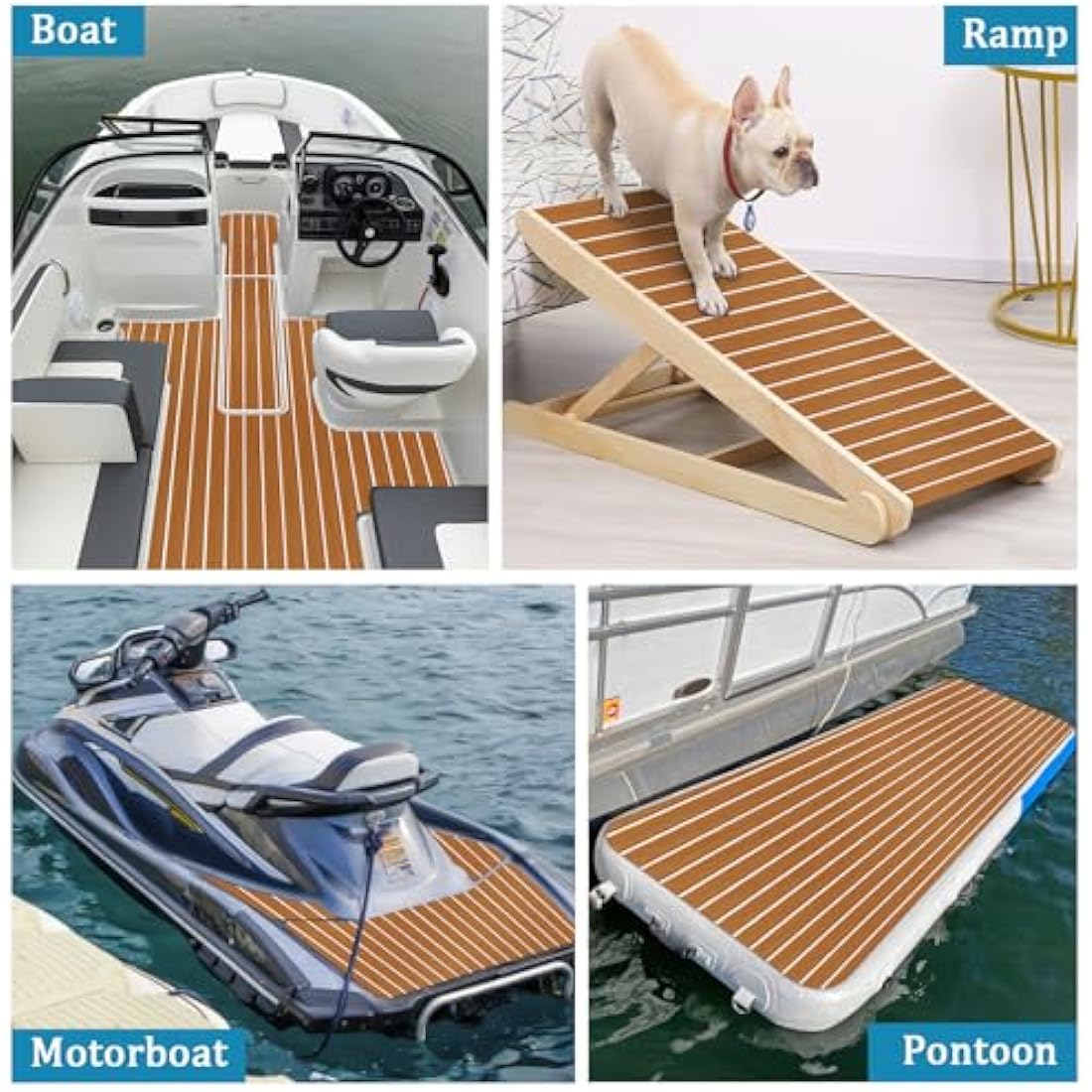 KXKZREN Boat Flooring EVA Foam Decking Sheet Faux Teak Marine Carpet Non-Slip Self-Adhesive Flooring Deck Mat for Boat Pontoon Motorboat RV Yacht Kayak Cooler Tops,240x112/90/60/41cm