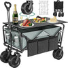 YITAHOME Beach Trolley with Big Universal Wheels, Folding Wagon with table 2 Drink Holders, Large Capacity 220 lbs Adjustable Handle Height, Festival Trolley for Outdoor Garden Picnics (Gray)
