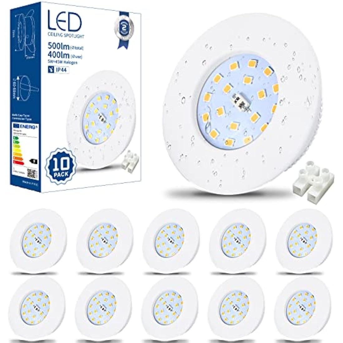 HiBay 10x 5W Recessed Ceiling Lights Ultra Thin LED Downlights IP44 Spotlights White 3000K Warm White Down Lighting for Bathroom Kitchen Soffits