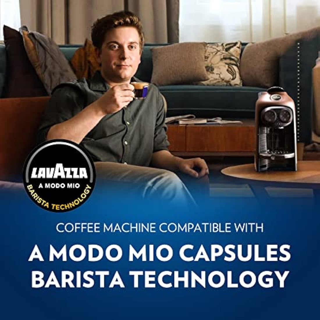 Lavazza, A Modo Mio Deséa Coffee Capsule Machine, Compatible with A Modo Mio Coffee Pods, Touch Interface, Sound Alerts, Automatic Shut-Off, Dishwasher-Safe Components, 1500W, 220-240V, White Cream