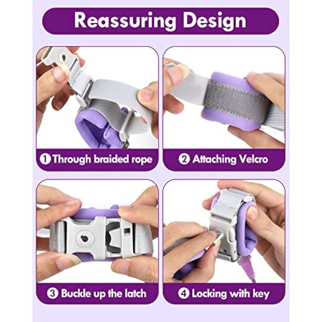 Lehoo Castle Baby Reins Anti Lost Wrist Link,Toddler Reins with Lock for Walking, Child Safety Harness Walking Leash for Children Boys and Girls (Purple)