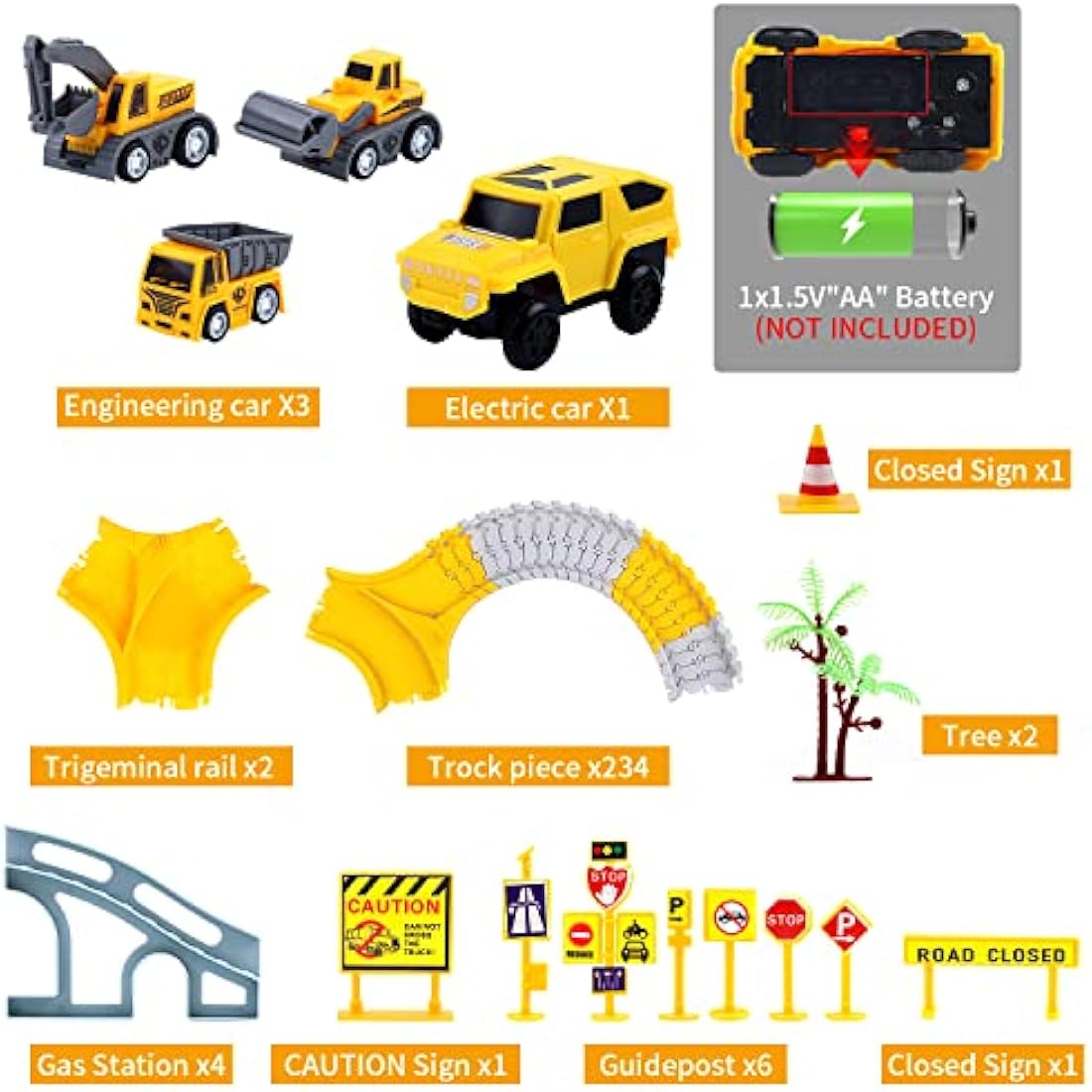 BBLIKE 255 PCS Construction Race Tracks Toy for 3 4 5 6 7 Age Year Old Boys Girls, 3 Trucks 1 Race Cars and Flexible DIY Track Set Create A Engineering Road Games Presents Toddler Toys Birthday Gifts