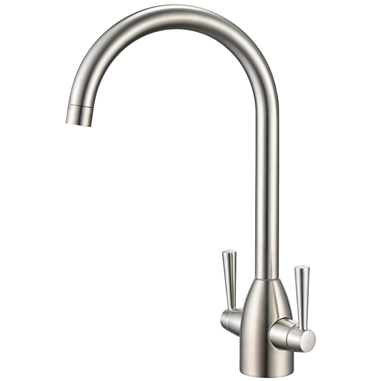 Hapilife Brushed Steel Kitchen Tap Dual Lever Monobloc Kitchen Mixer Taps 1 Hole High Arc Sink Taps Mixer 360 Swivel Spout Mono Hot and Cold Water