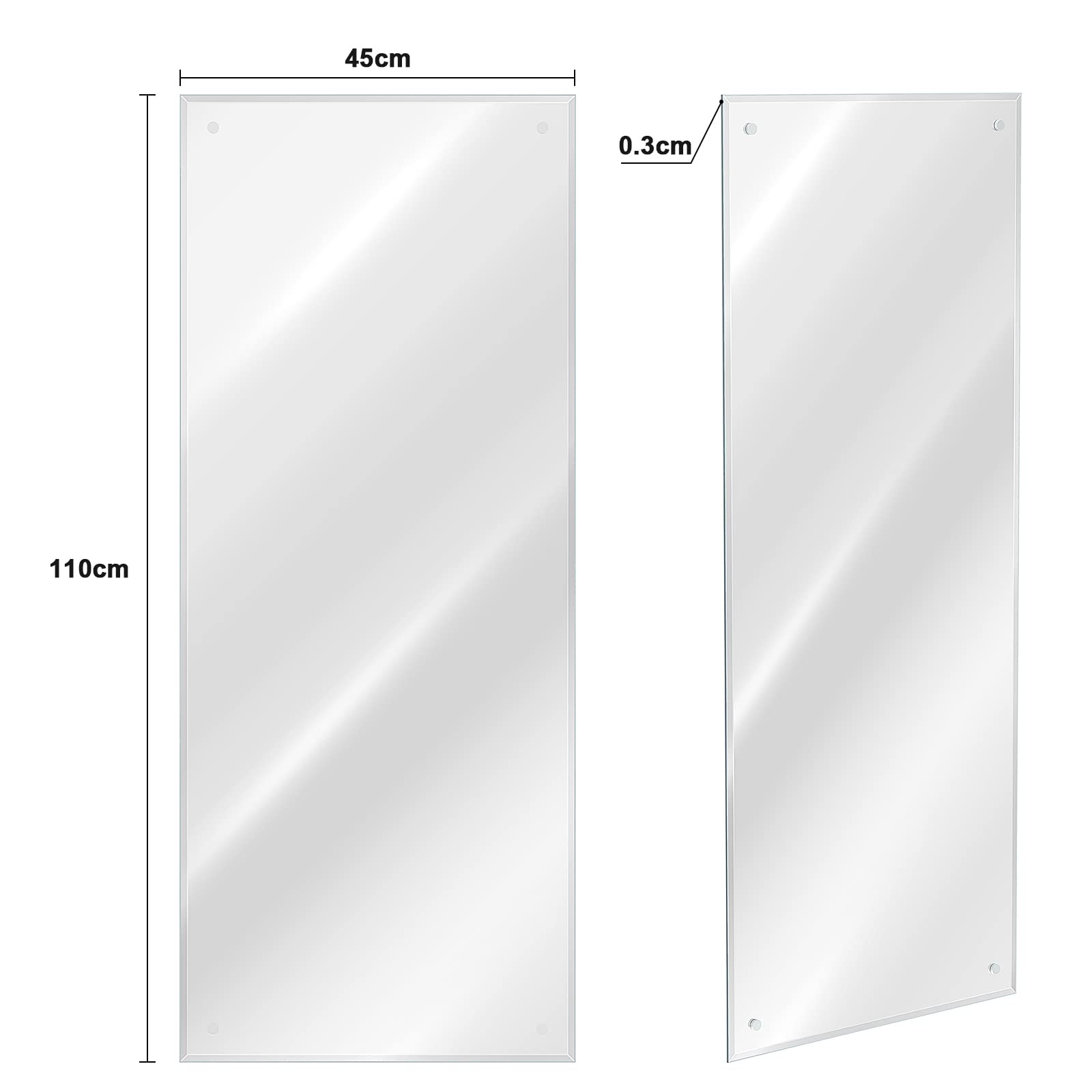 Dripex 110 x 45cm Frameless Rectangle Mirror, Wall Mounted Bathroom Mirror with Bevelled Edge & Pre-Drilled Holes, Horizontal or Vertical Hanging for