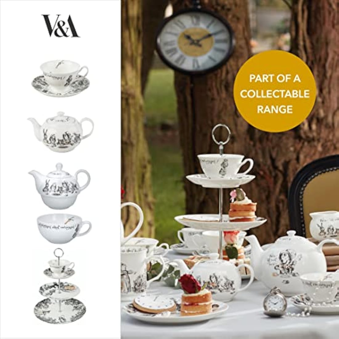 V&A Alice In Wonderland 3 Tier Cake Stand Serving Set, Cake Standing Set, Gift Boxed, White