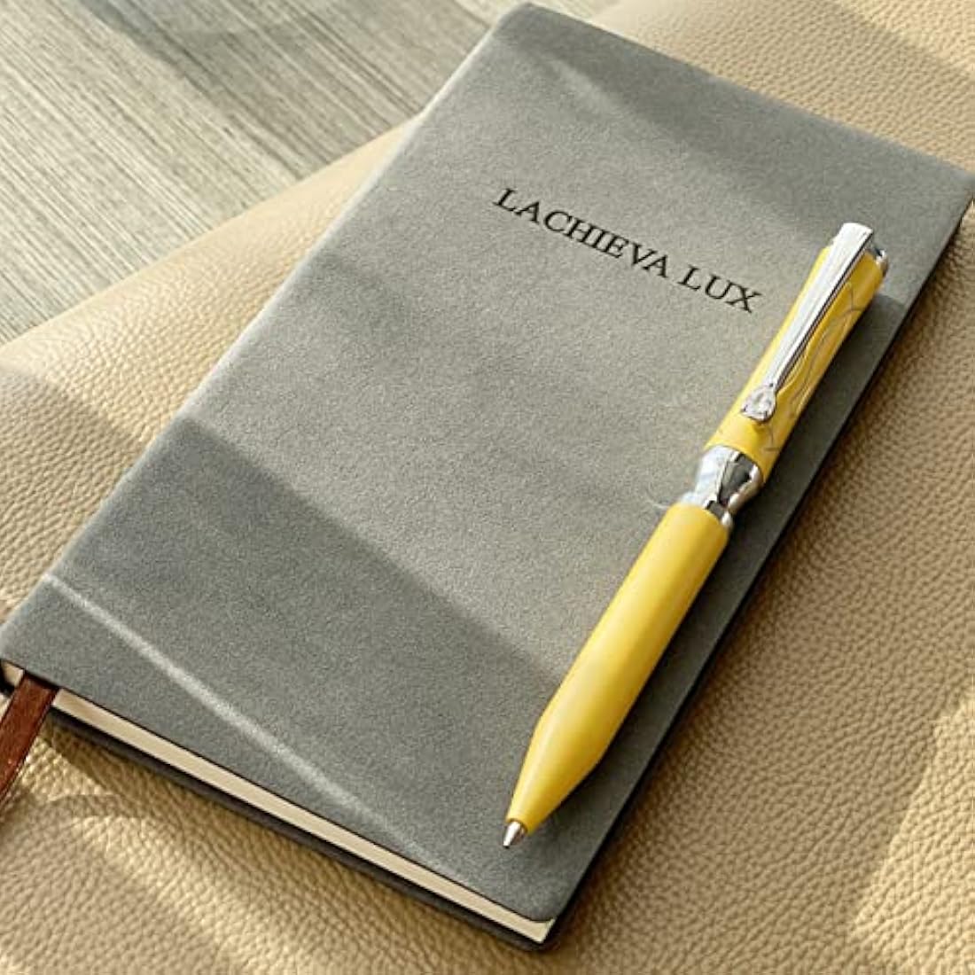 LACHIEVA LUX Nice Elegant Crystal Executive Metal Ballpoint Pen with Germany Schmidt P900M Refills (Black and Blue 2 Refills)-Yellow