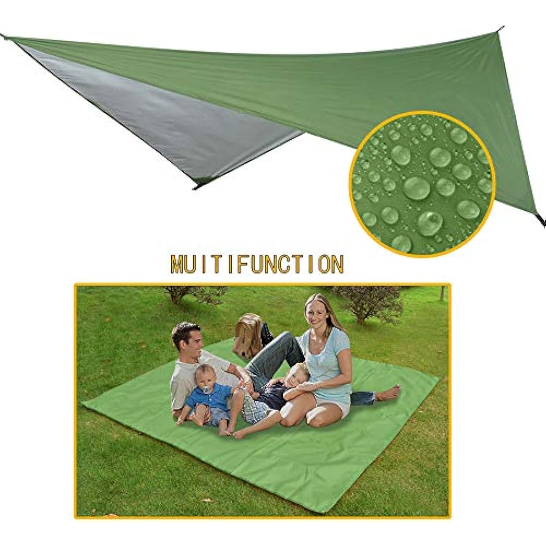 Portable Camping Hammock Set,Single Double Hammock,Mosquito net,rain Shade Tent,high Strength Parachute Fabric Hanging Bed. Suitable for Outdoor,Hiking,Camping, Travel Army Green