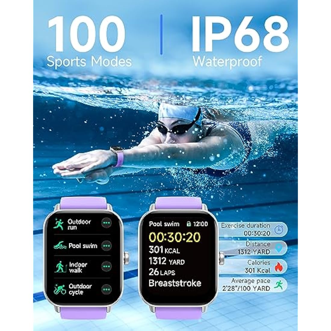 TOOBUR Smart Watch for Women Alexa Built-in, IP68 Waterproof Swimming, 1.8" Fitness Watch with Answer&Make Call/Heart Rate/Step Counter/Sleep Tracker/100 Sports, Compatible Android iOS
