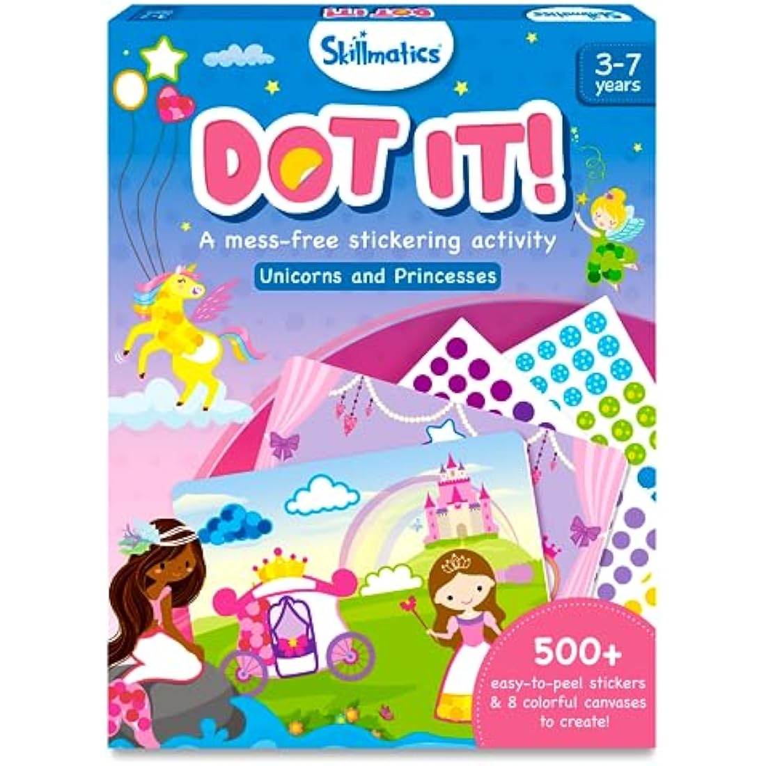 Skillmatics Dot It Sticker Art - Unicorns & Princesses, Mess-Free Fun for Kids, 500+ Stickers, Craft Kits, DIY Activity, Travel Toys, Gifts for Girls & Boys Ages 3, 4, 5, 6, 7
