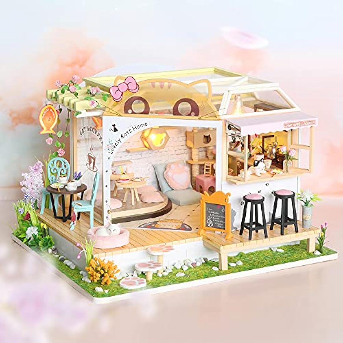 CUTEBEE Miniature with Dollhouse Furniture, DIY kit Wooden Dollhouse As well as dust and, 1:24 Creative Room for Valentine's Day Gift Idea M2111